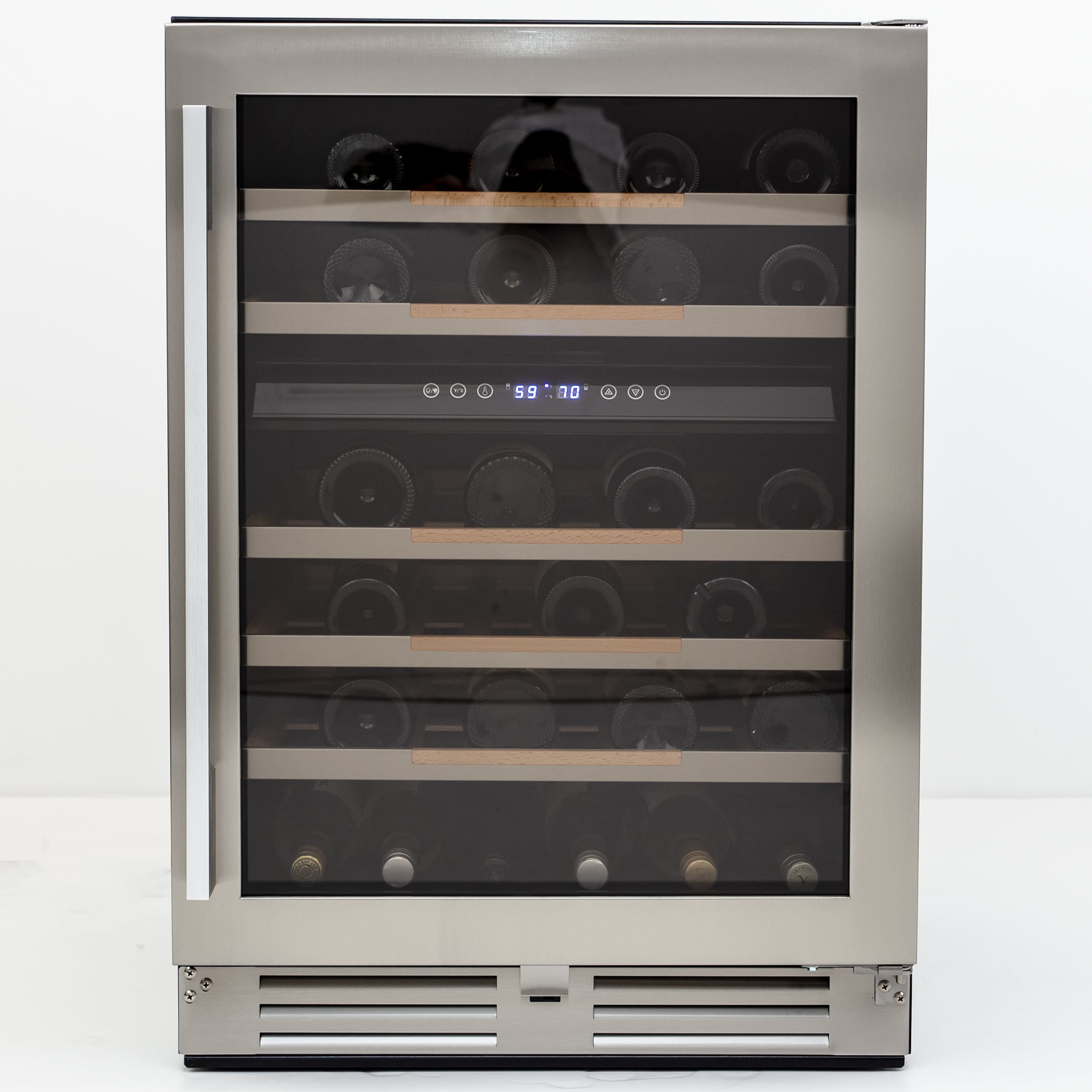 Avanti ELITE Series Dual-Zone Wine Cooler, 46 Bottle Capacity, in Stainless Steel with Wood Accent Shelving (WCDE46R3S)