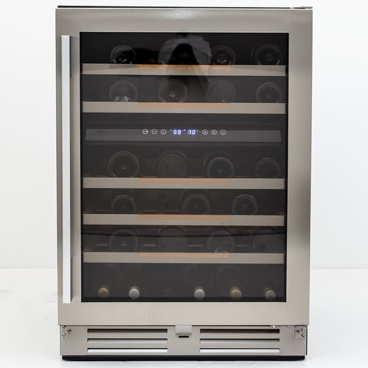 Avanti ELITE Series Dual-Zone Wine Cooler, 46 Bottle Capacity, in Stainless Steel with Wood Accent Shelving (WCDE46R3S)