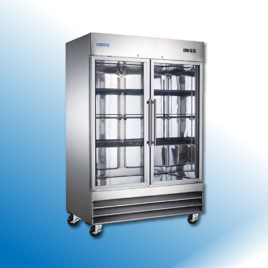 2 Glass Door Stainless Steel Reach-In Freezer