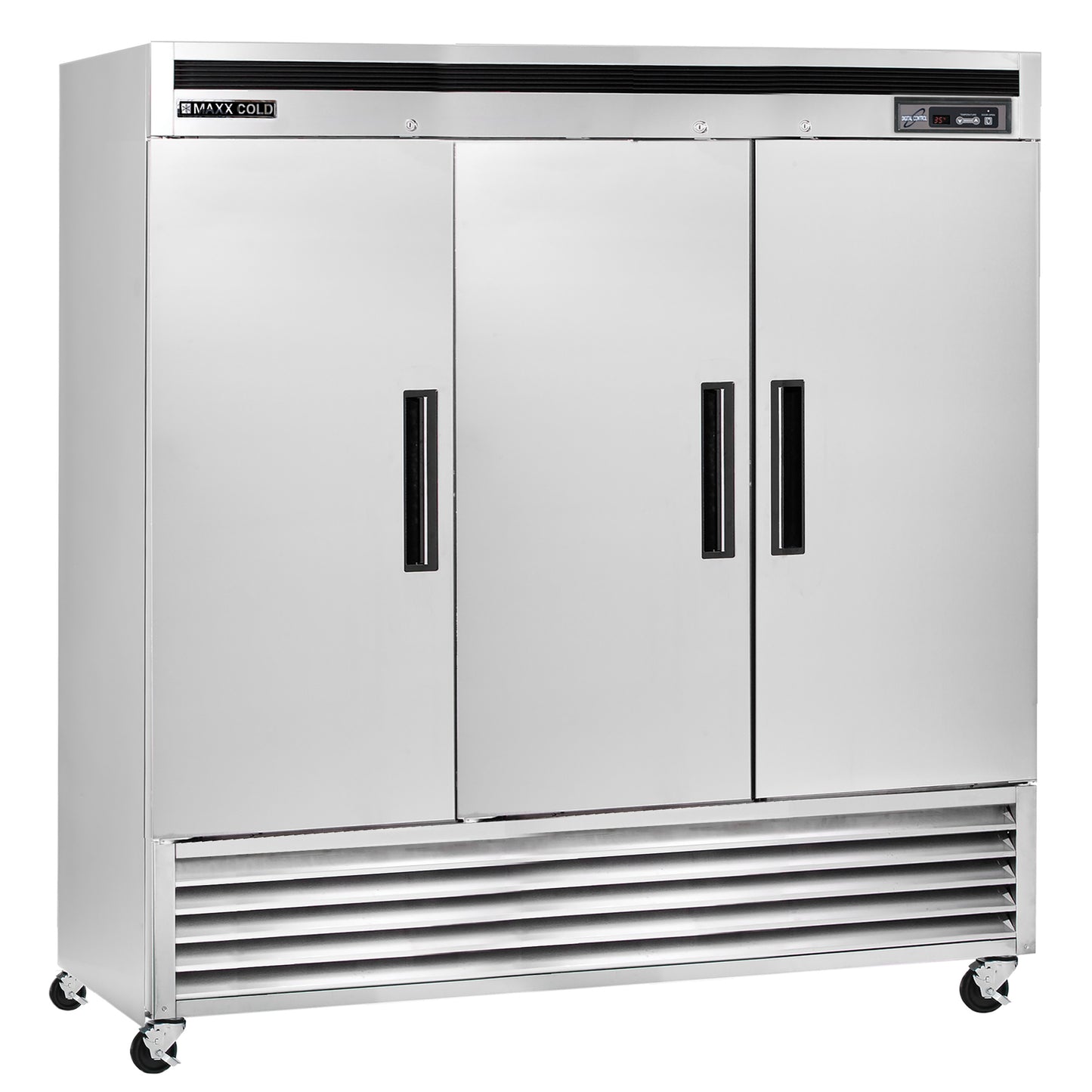 Maxx Cold Triple Door Reach-In Freezer, Bottom Mount, 81"W, 72 cu. ft. Storage Capacity, in Stainless Steel (MCF-72FDHC)