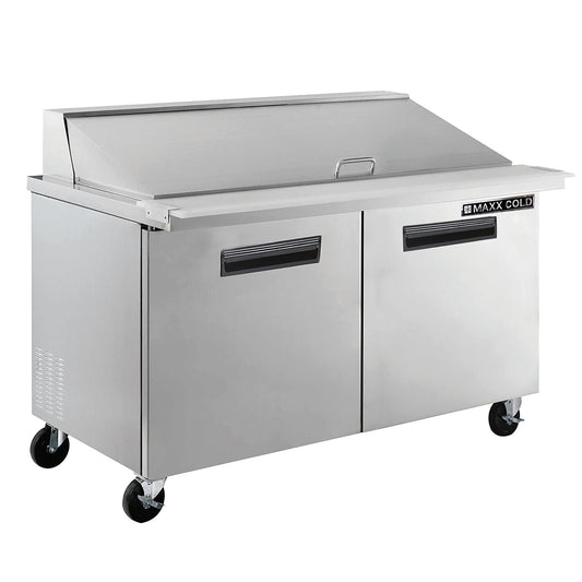 Maxx Cold X-Series Two-Door Refrigerated Mega Top Prep Table, 61"W, 15.5 cu. ft. Storage Capacity, in Stainless Steel (MXCR60MHC)