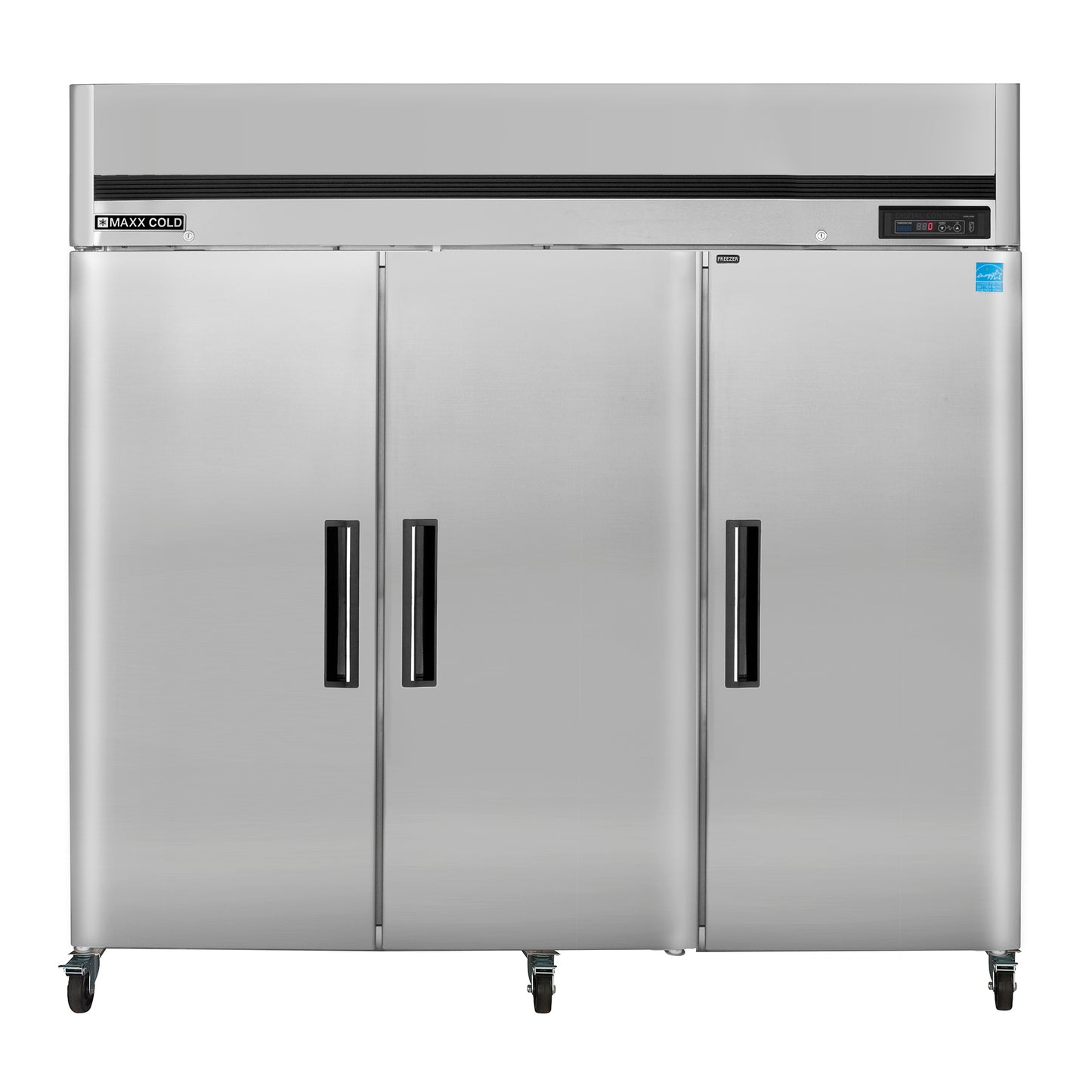 Maxx Cold Triple Door Reach-In Freezer, Top Mount, 81"W, 72 cu. ft. Storage Capacity, Energy Star Rated, in Stainless Steel (MCFT-72FDHC)