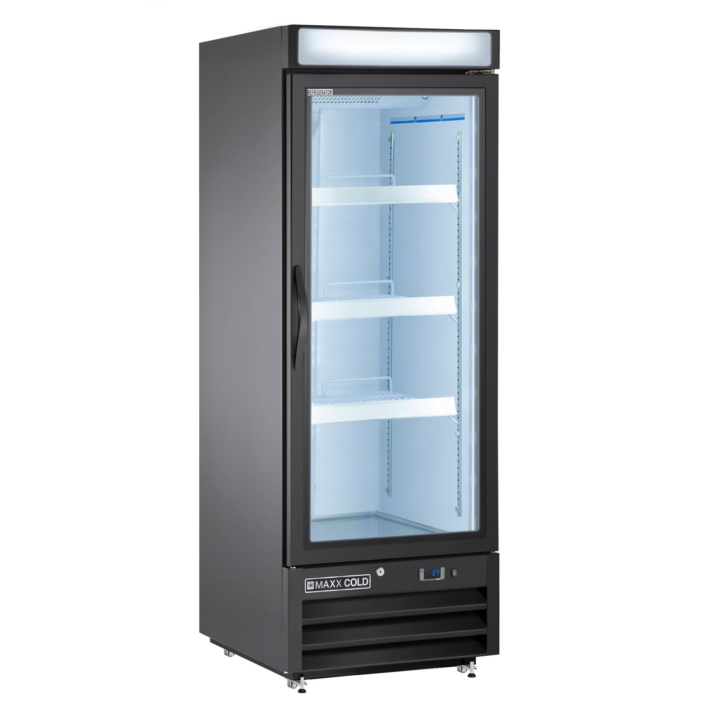 Maxx Cold X-Series Single Glass Door Merchandiser Refrigerator, Free Standing, 25"W, 16 cu. ft. Storage Capacity, in Black (MXM1-16RBHC)