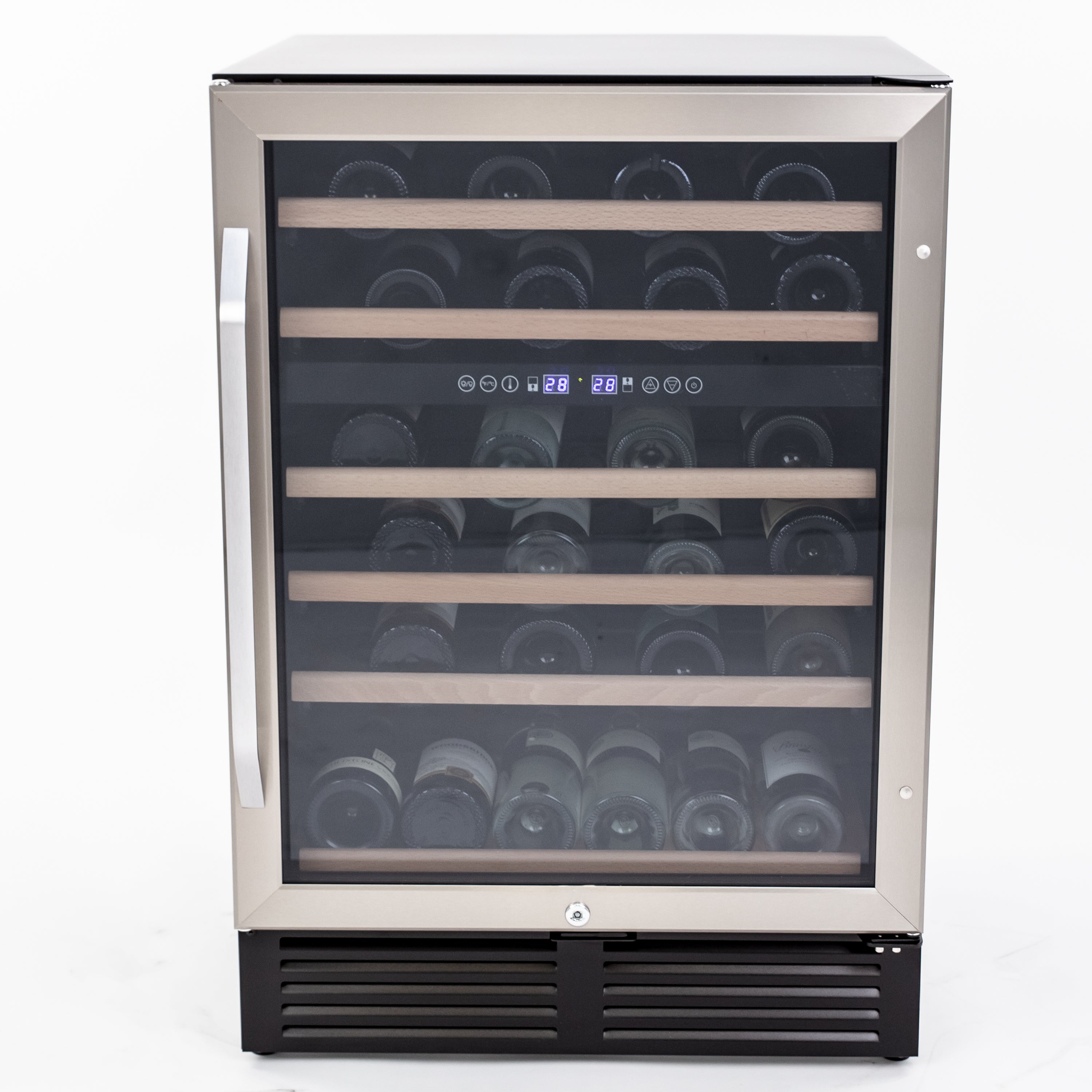 Avanti Dual-Zone Wine Cooler, 49 Bottle Capacity, in Stainless Steel with Wood Accent Shelving (WCR496DS)