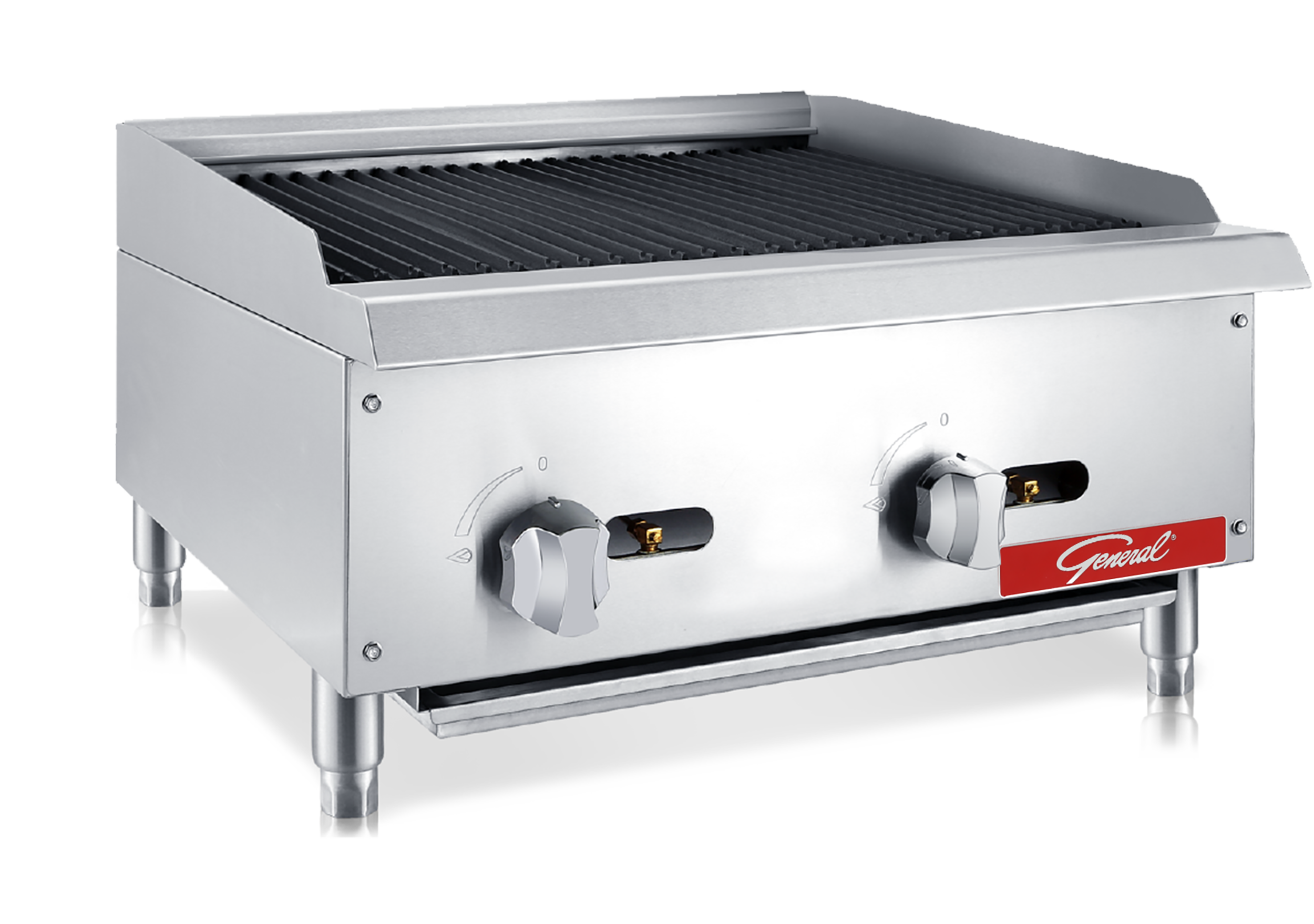 General Foodservice Lava Rock Charbroiler, 2 Burners, 70,000 BTU's, 24", in Stainless Steel (GCCB-24NG)