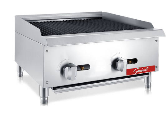 General Foodservice Lava Rock Charbroiler, 2 Burners, 70,000 BTU's, 24", in Stainless Steel (GCCB-24NG)