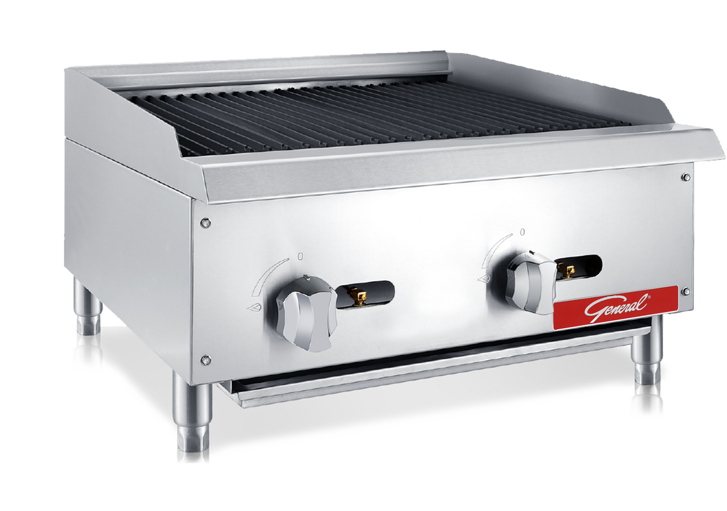 General Foodservice Lava Rock Charbroiler, 2 Burners, 70,000 BTU's, 24", in Stainless Steel (GCCB-24LP)