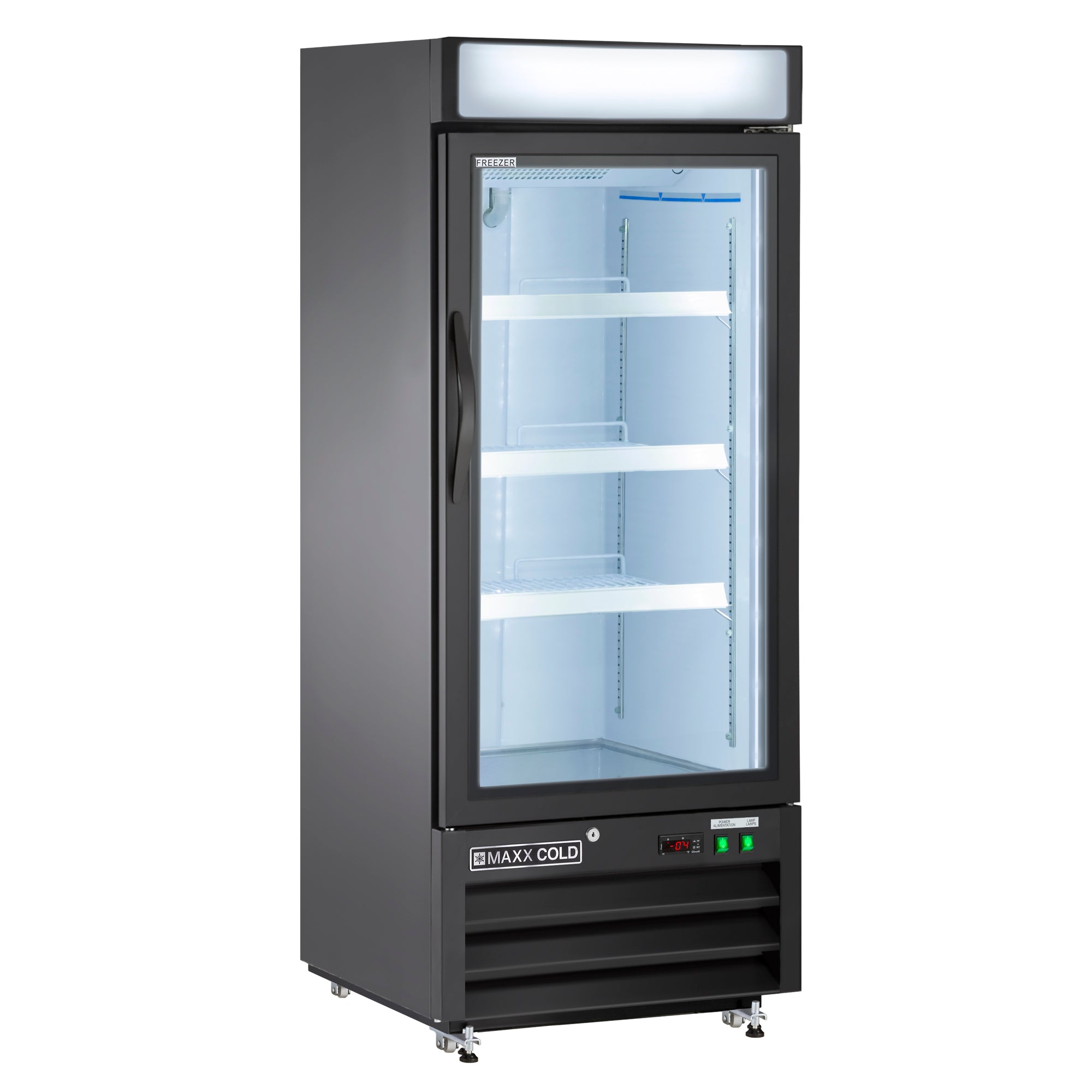 Maxx Cold X-Series Single Glass Door Merchandiser Freezer, Free Standing, 25"W, 12 cu. ft. Storage Capacity, in Black (MXM1-12FBHC)