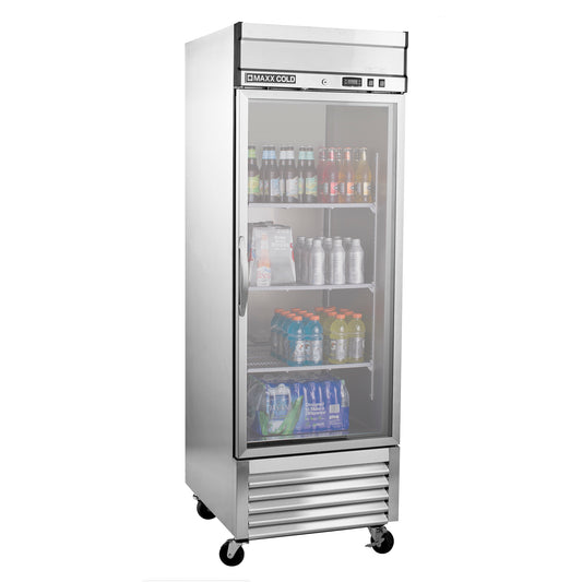 Maxx Cold Select Series Single Glass Door Reach-In Refrigerator, Bottom Mount, 27"W, 23 cu. ft. Storage Capacity, in Stainless Steel (MXSR-23GDHC)