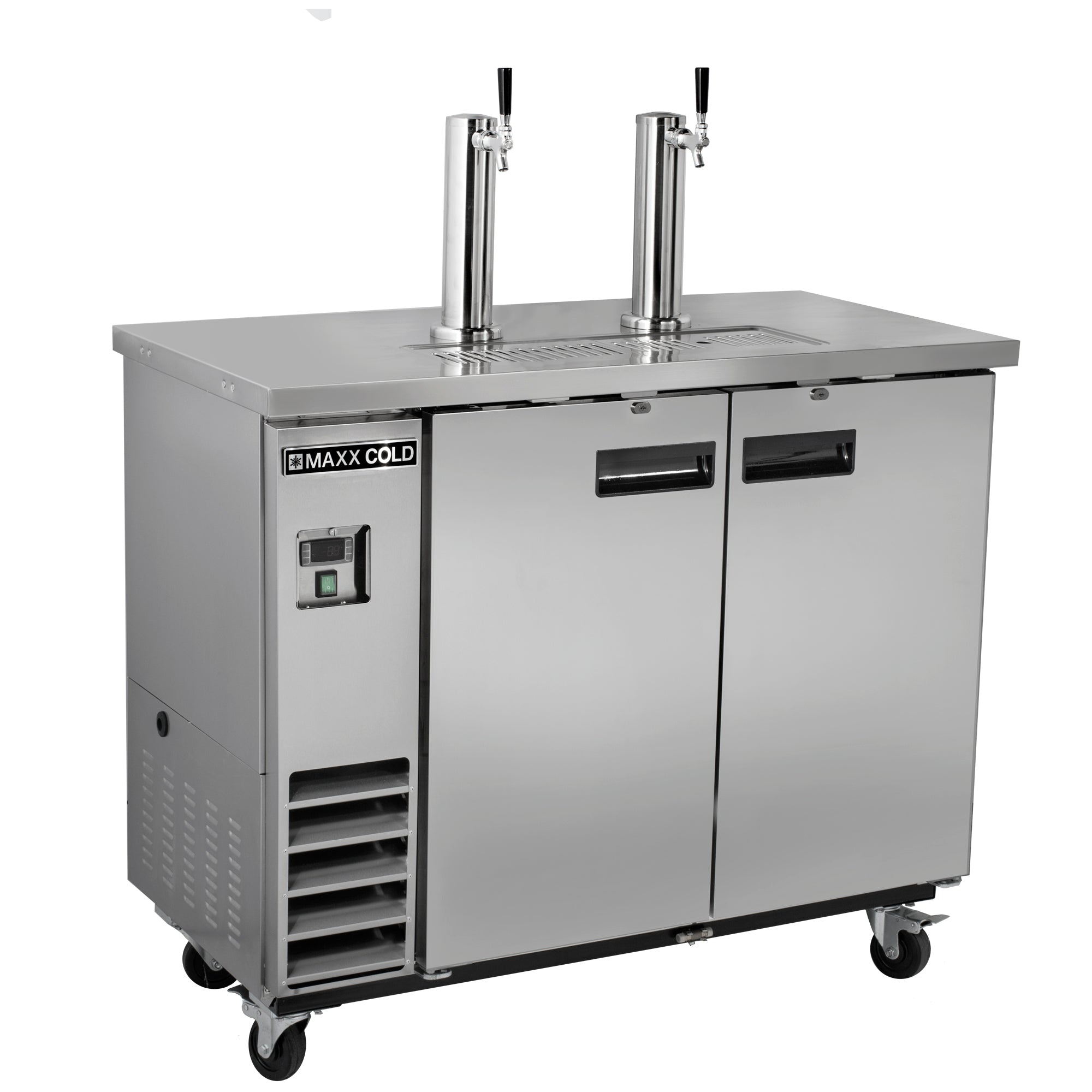 Maxx Cold X-Series Dual Tower, 2 Tap Beer Dispenser, 47.5"W, 10.5 cu. ft. (297 L), 2 Barrels/Kegs Storage Capacity, in Stainless Steel (MXBD48-2SHC)