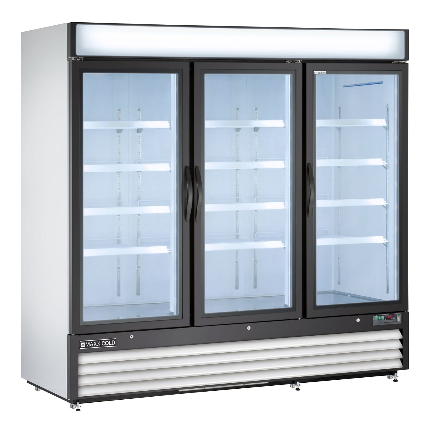 Maxx Cold X-Series Triple Glass Door Merchandiser Freezer, Free Standing, 81"W, 72 cu. ft. Storage Capacity, in White (MXM3-72FHC)