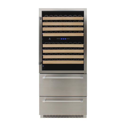 Vinotemp Connoisseur Series Triple-Zone Wine and 2 Drawer Beverage Cooler, 135 Bottle Capacity, in Stainless Steel (EL-BWC30TB-S)