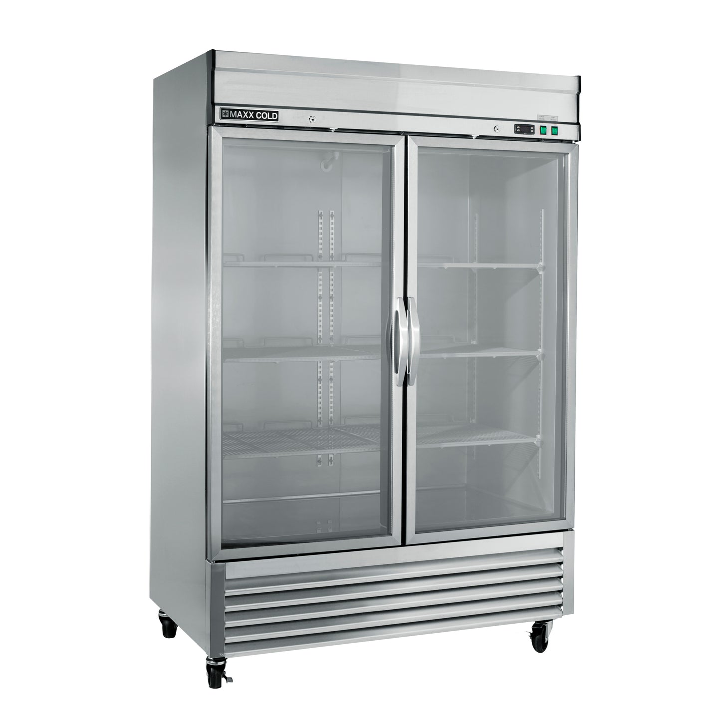 Maxx Cold Double Glass Door Reach-In Refrigerator, Bottom Mount, 54"W, 49 cu. ft. Storage Capacity, in Stainless Steel (MXSR-49GDHC)