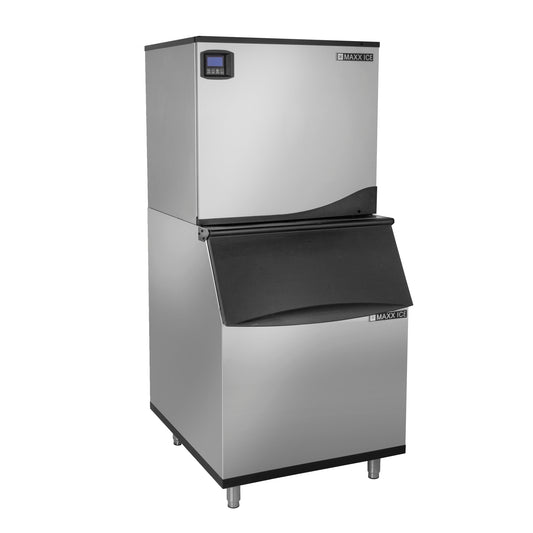 Maxx Ice Intelligent Series Modular Ice Machine, 30"W, 645 lbs, and Storage Bin, 30"W, 580 lbs, in Stainless Steel (MIM650NH-B580)