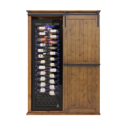 Vinotemp Rustic Wood Wine Cellar Cabinet with Sliding Barn Door, 60" x 81", in Golden Oak (VT-RUSTICAB2D)