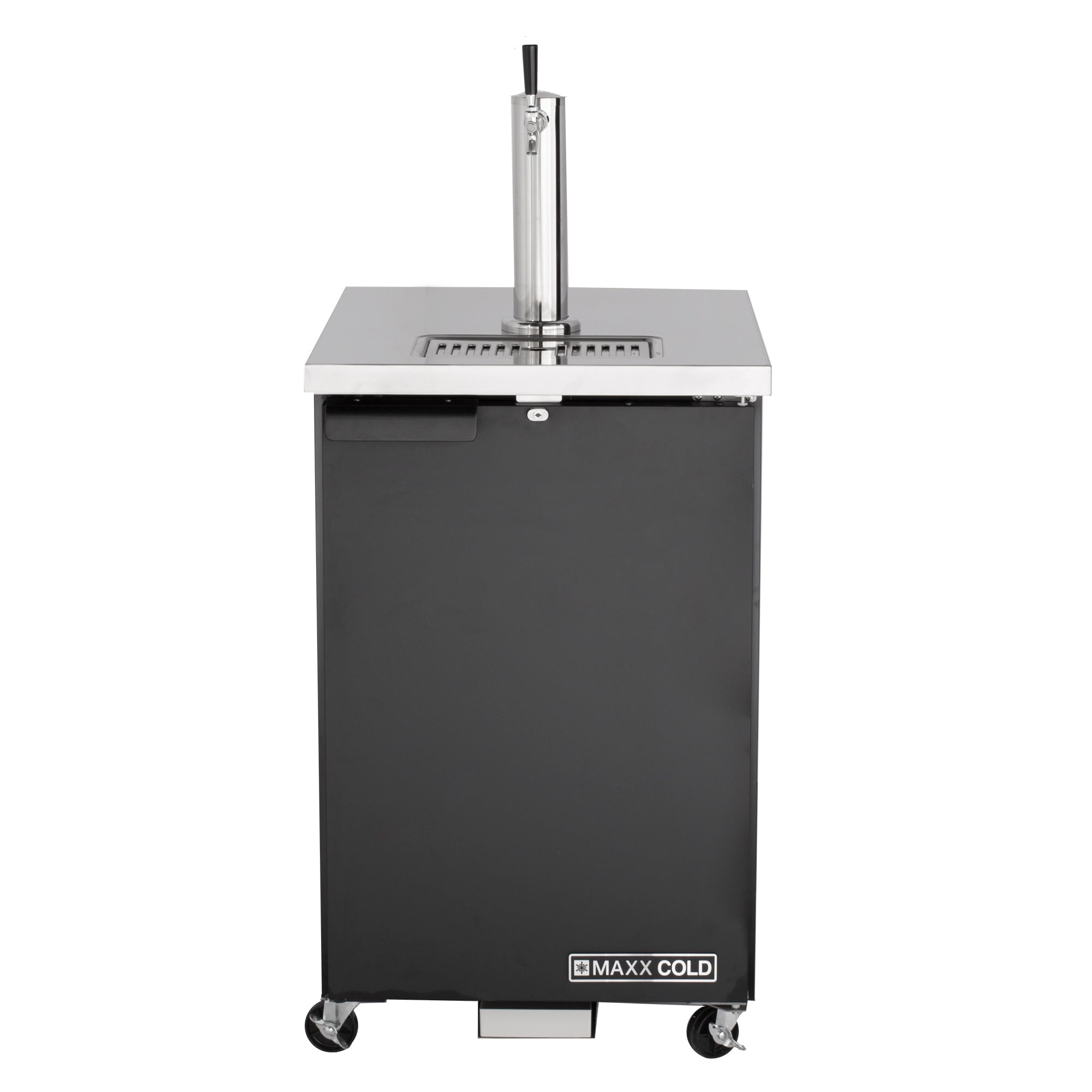 Maxx Cold X-Series Single Tower, 1 Tap Beer Dispenser, 23.3"W, 7.2 cu. ft. (204 L), 1 Barrel/Keg Storage Capacity, in Black with Stainless Steel Top (MXBD24-1BHC)