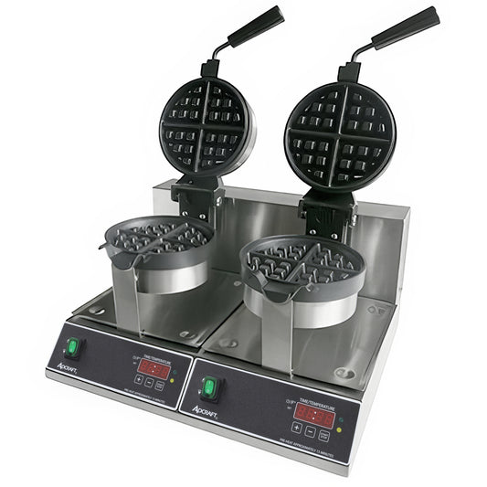 Adcraft Double Belgian Waffle Maker, 7" Round, in Stainless Steel (BWM-7/R-2)