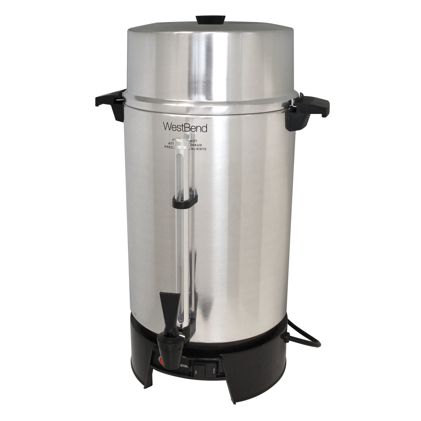 West Bend 1500W 100 Cup Silver Coffee Urn, Large Capacity with Automatic Temperature Control and Quick Brewing