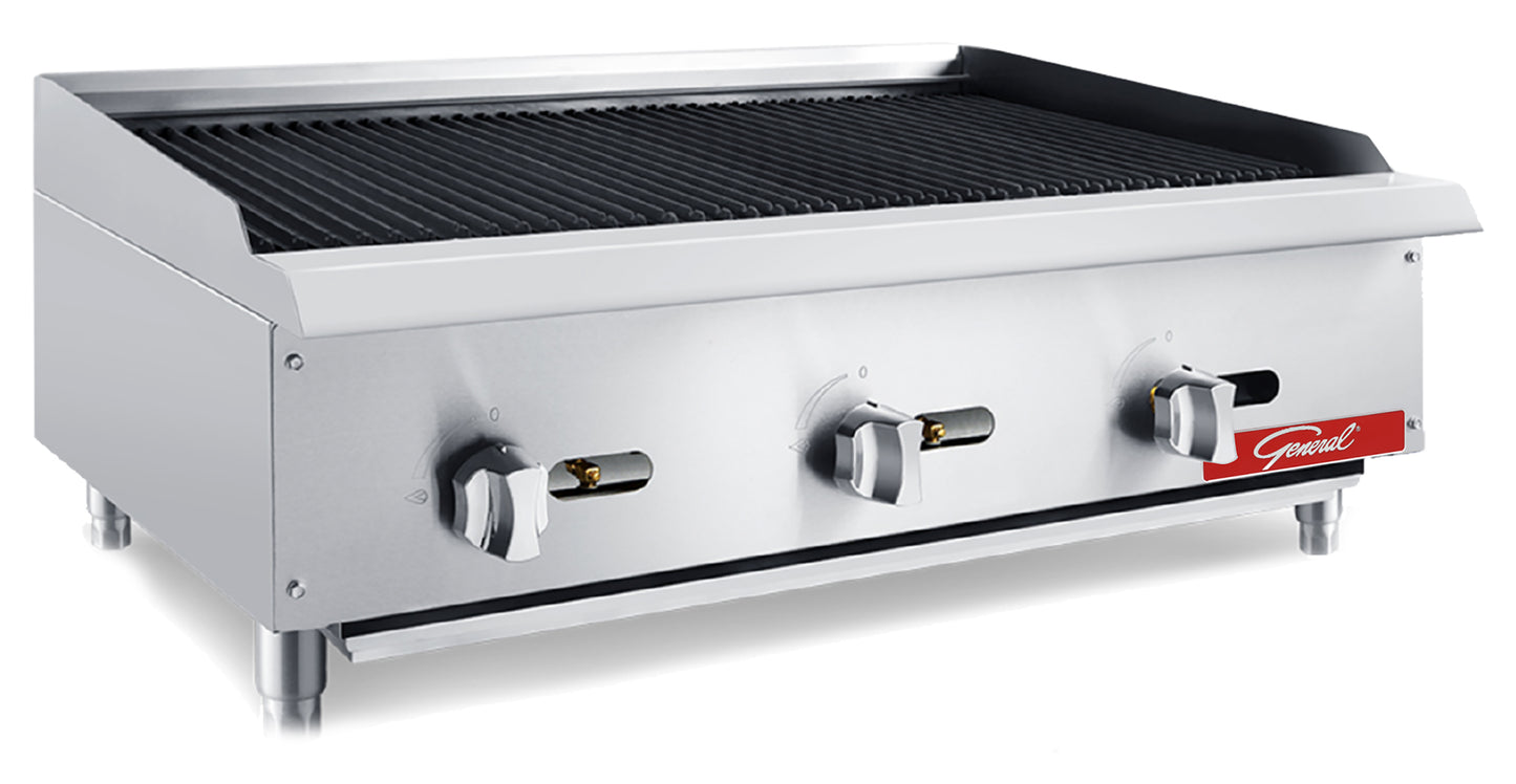 General Foodservice Charbroiler Grill, 3 Burners, 105,000 BTU's, 24", in Stainless Steel (GCRB-24LP)