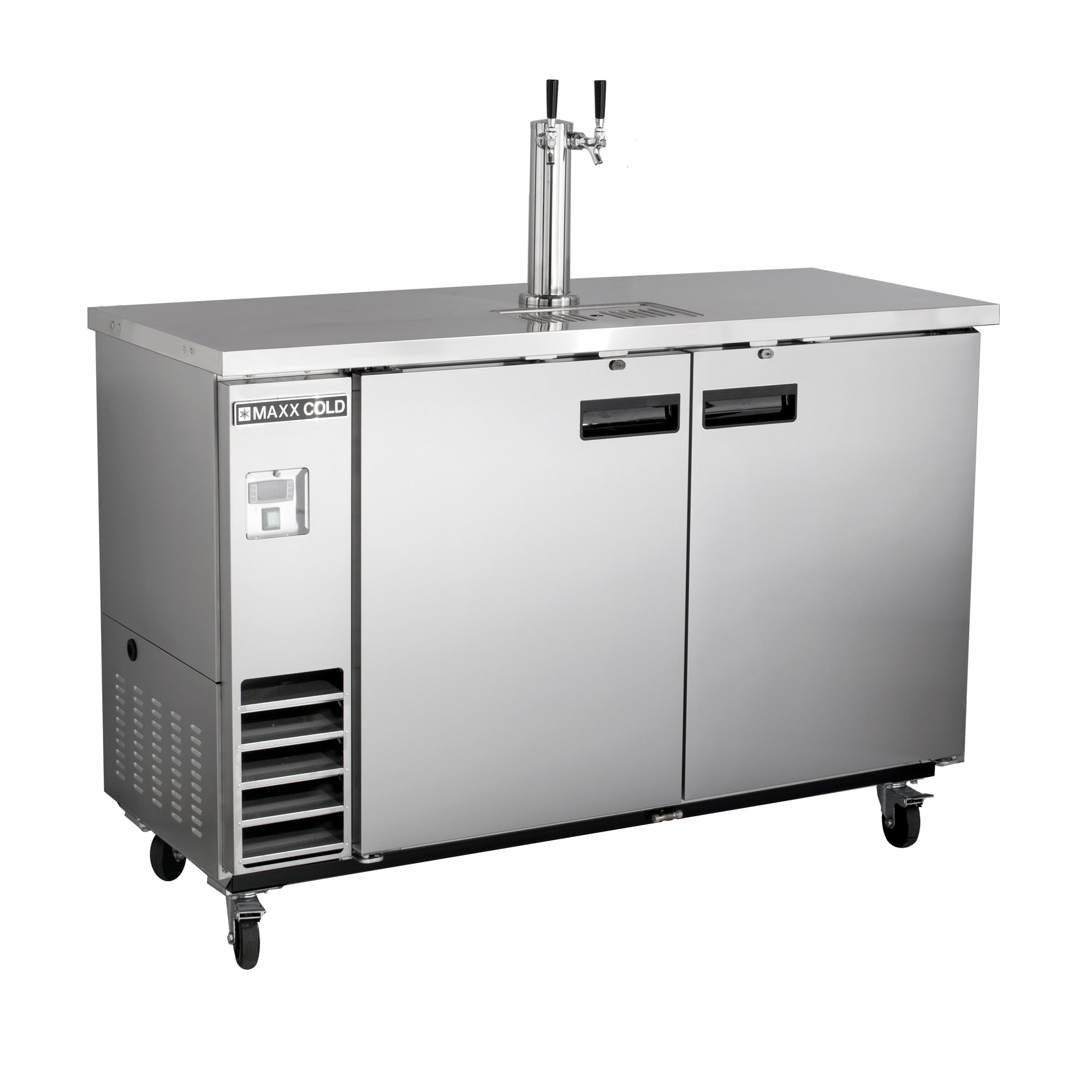 Maxx Cold X-Series Single Tower, 2 Tap Beer Dispenser, 61"W, 14.2 cu. ft. (402 L), 2 Barrels/Kegs Storage Capacity, in Stainless Steel (MXBD60-1SHC)