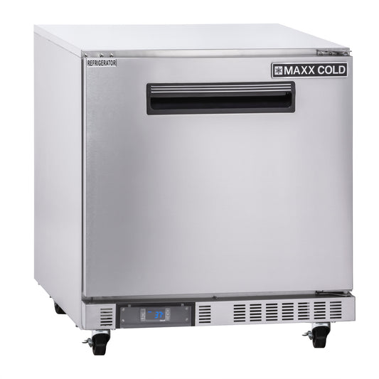 Maxx Cold X-Series Single Door Compact Undercounter Refrigerator, 27.5"W, 6.5 cu. ft. Storage Capacity, in Stainless Steel (MXCR27U-FBHC)