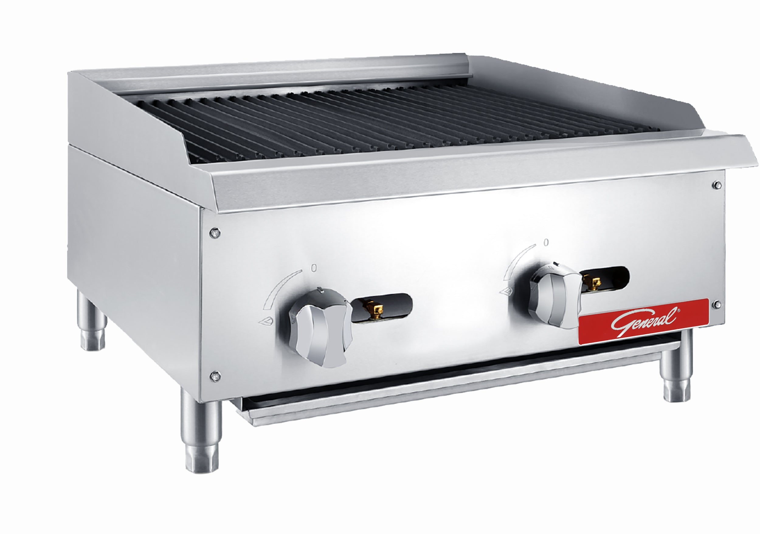 General Foodservice Charbroiler Grill, 2 Burners, 100,000 BTU's, 24", in Stainless Steel (GCRB-24NG)