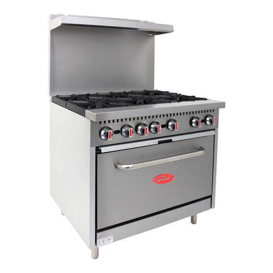 General Foodservice Gas Range with Oven, 6 Burners, 180,000 BTU, 36", in Stainless Steel (GR4-36NG)