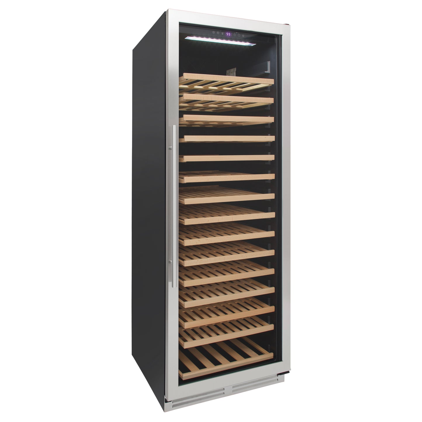 Avanti DESIGNER Series Single-Zone Wine Cooler, 165 Bottle Capacity, in Stainless Steel with Wood Accent Shelving (WCD176SZ3S)