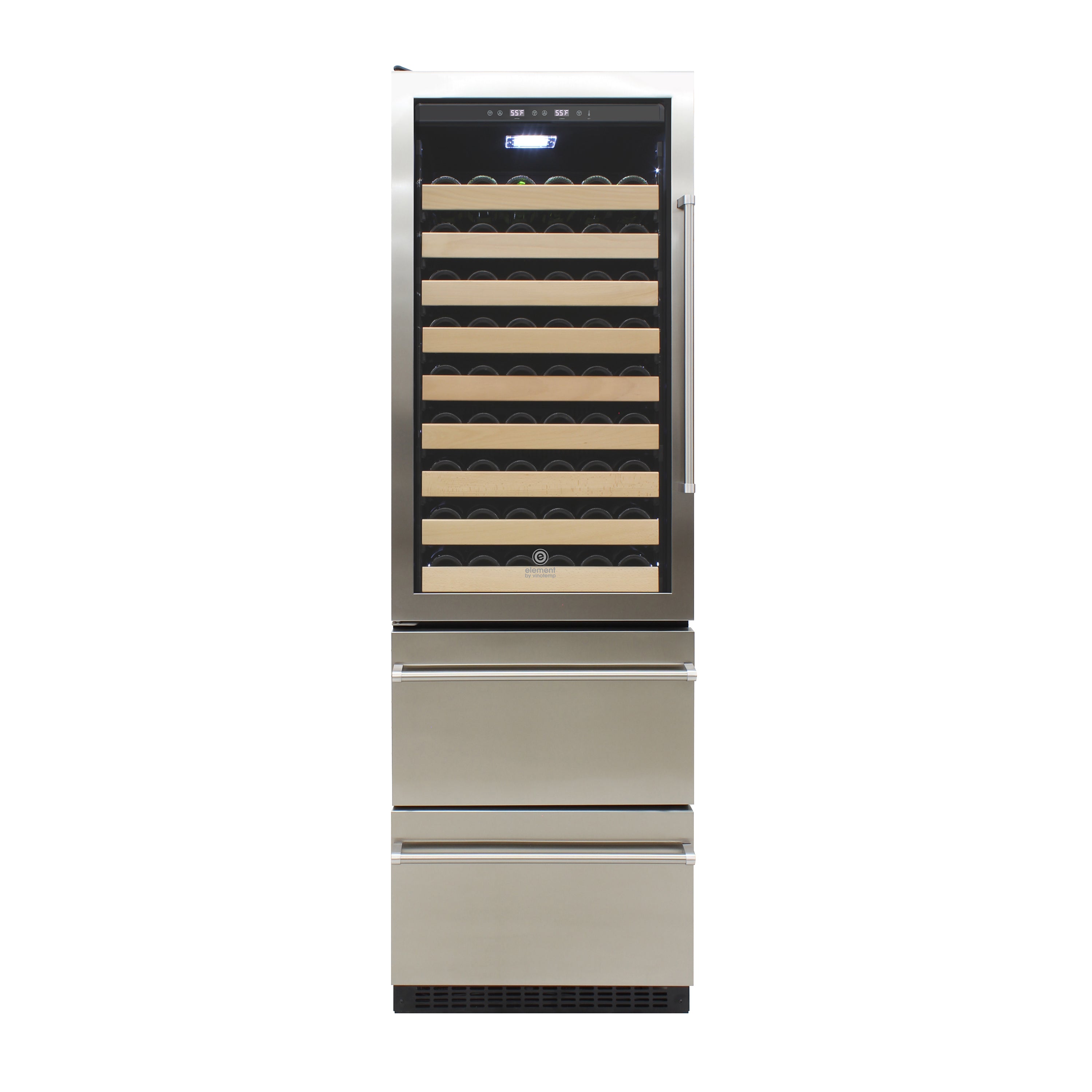 Vinotemp Connoisseur Series Dual-Zone Wine and 2 Drawer Beverage Cooler, Left Hinge, 108 Bottles and 100 12 oz Can Capacity, in Stainless Steel (EL-BWC108-SS-L)