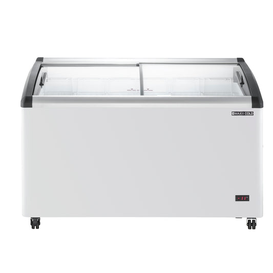 Maxx Cold X-Series Curved Glass Top Mobile Ice Cream Display Freezer, 53.2"W, 9.96 cu. ft. Storage Capacity, in White (MXF54CHC-6)