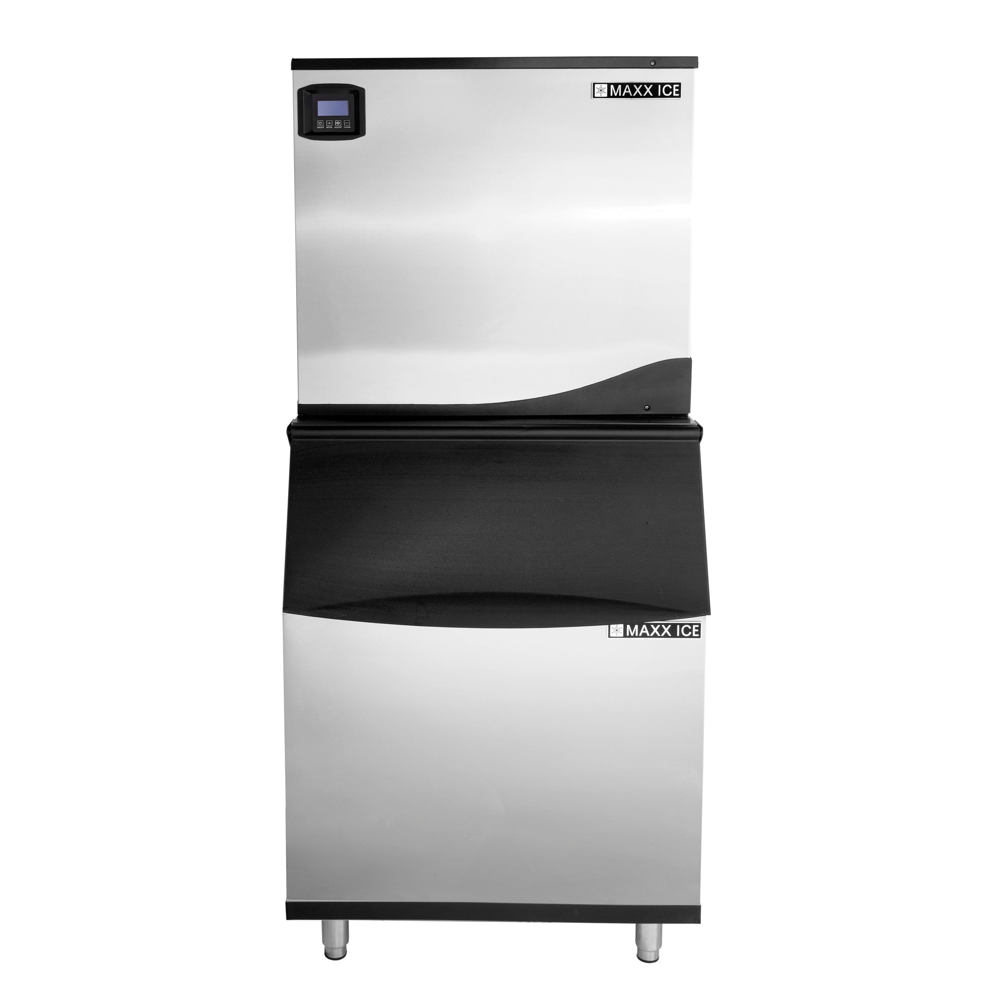 Maxx Ice Intelligent Series Modular Ice Machine, 30"W, 521 lbs, and Storage Bin, 30"W, 580 lbs, in Stainless Steel (MIM500N-B580)