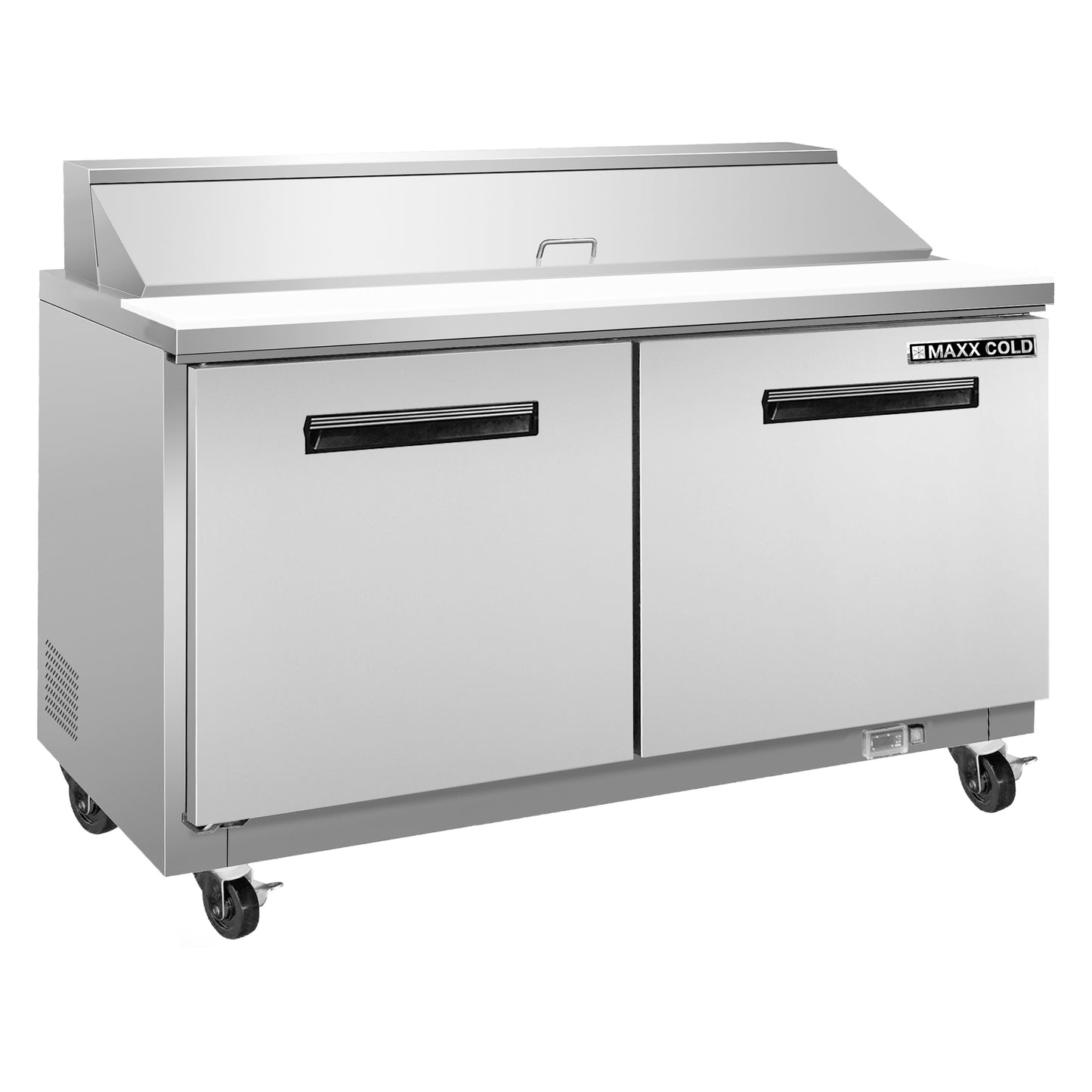 Maxx Cold X-Series Two-Door Refrigerated Sandwich and Salad Prep Station, 61"W, 15.5. cu. ft. Storage Capacity, in Stainless Steel (MXCR60SHC)