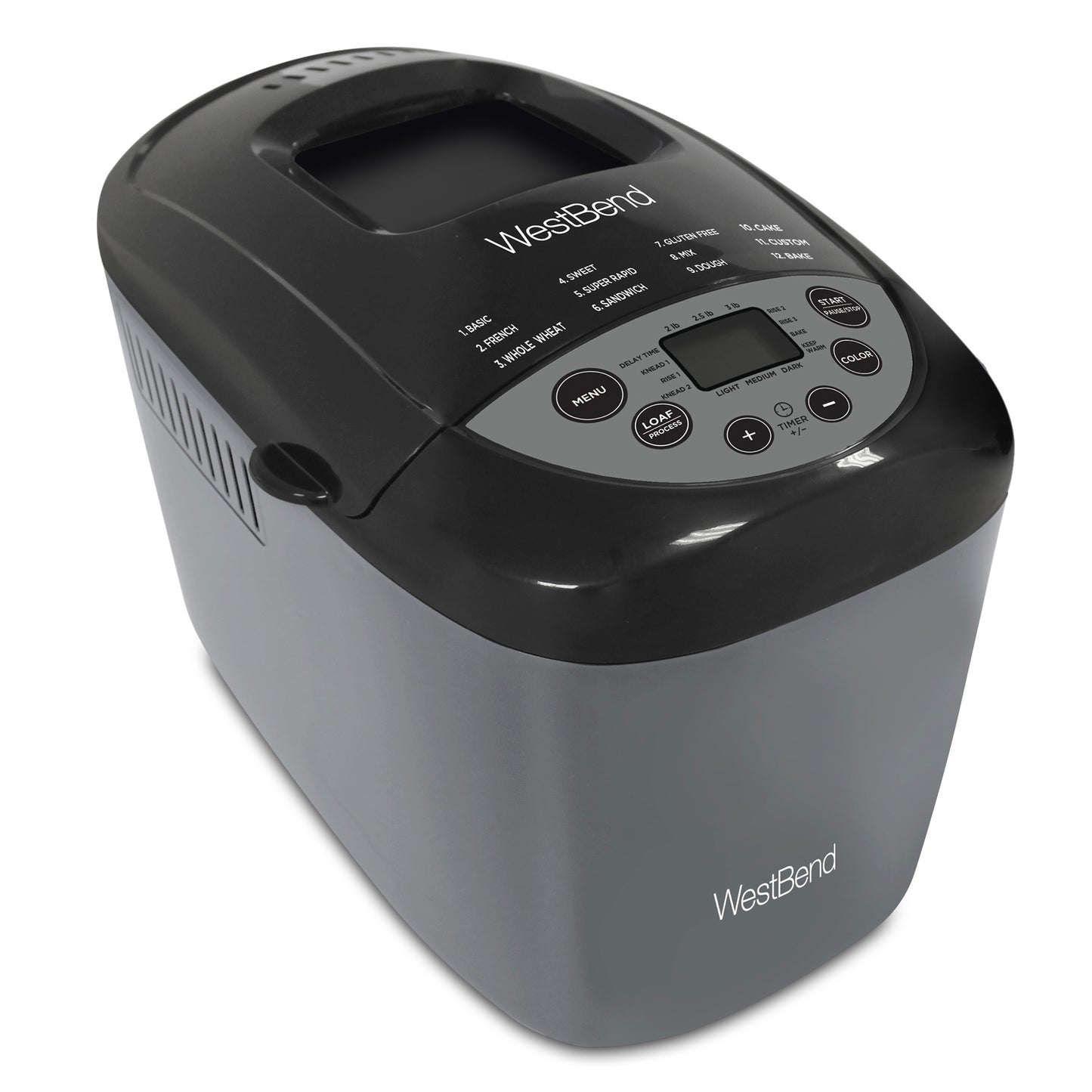 West Bend Hi-Rise Bread Maker with 12 Preset Digital Controls, 3 lb Capacity, in Gray (47413)