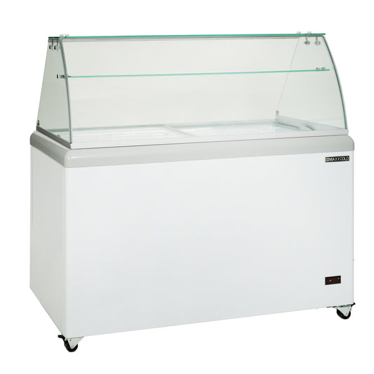 Maxx Cold X-Series Ice Cream Dipping Cabinet Freezer with Curved Glass Sneeze Guard, 52"W, 11 cu. ft. Storage Capacity, Holds up to (14) Flavor Tubs, in White (MXDC-8)