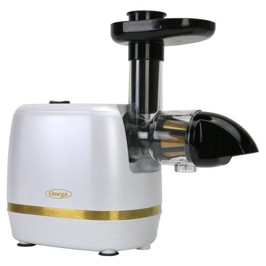 Omega Cold Press 365 Compact Masticating Horizontal Juicer, 150W Low-Speed 3-Stage Auger, in White (H3000RWH13)