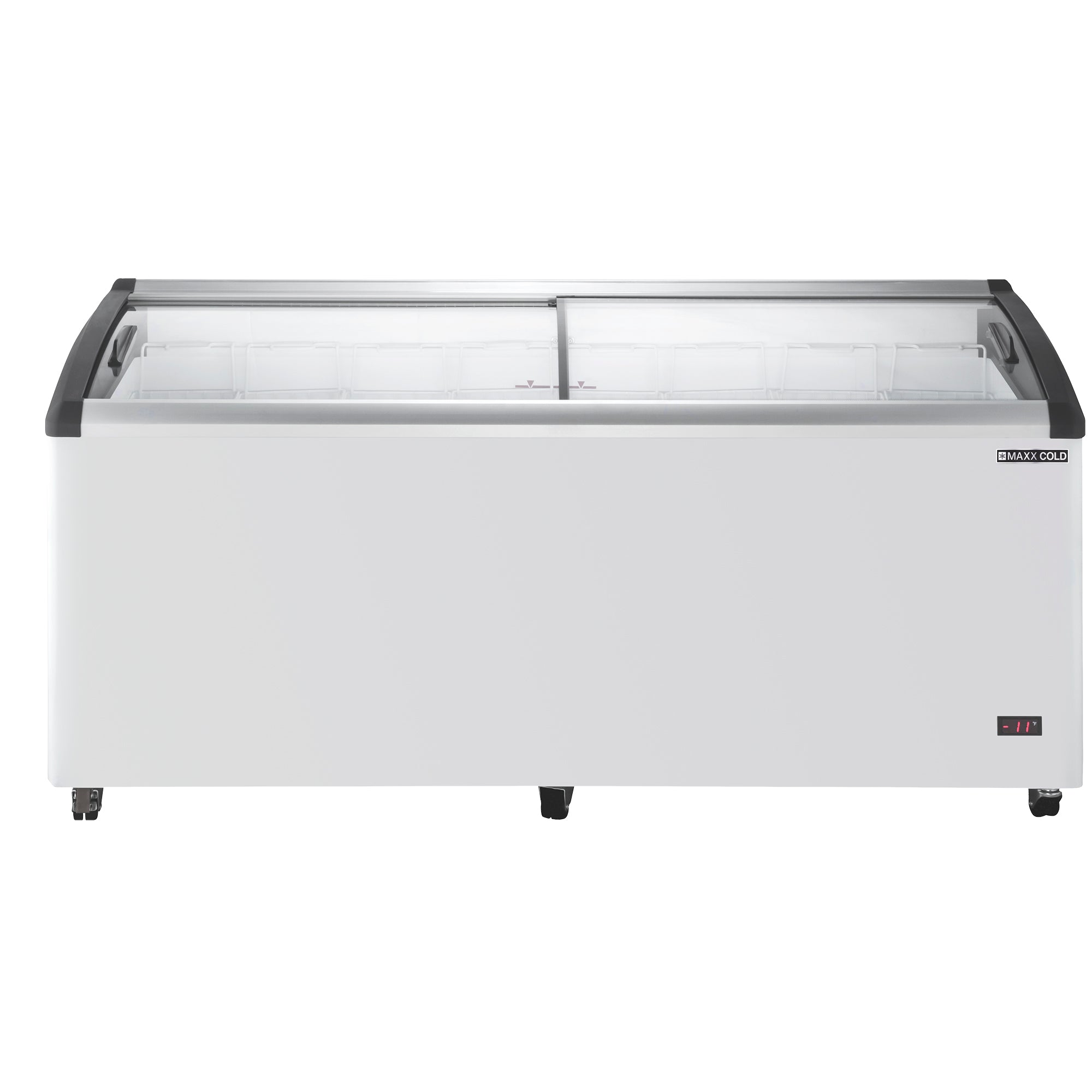 Maxx Cold X-Series Curved Glass Top Mobile Ice Cream Display Freezer, 71.7"W, 14.30 cu. ft. Storage Capacity, in White (MXF72CHC-8)