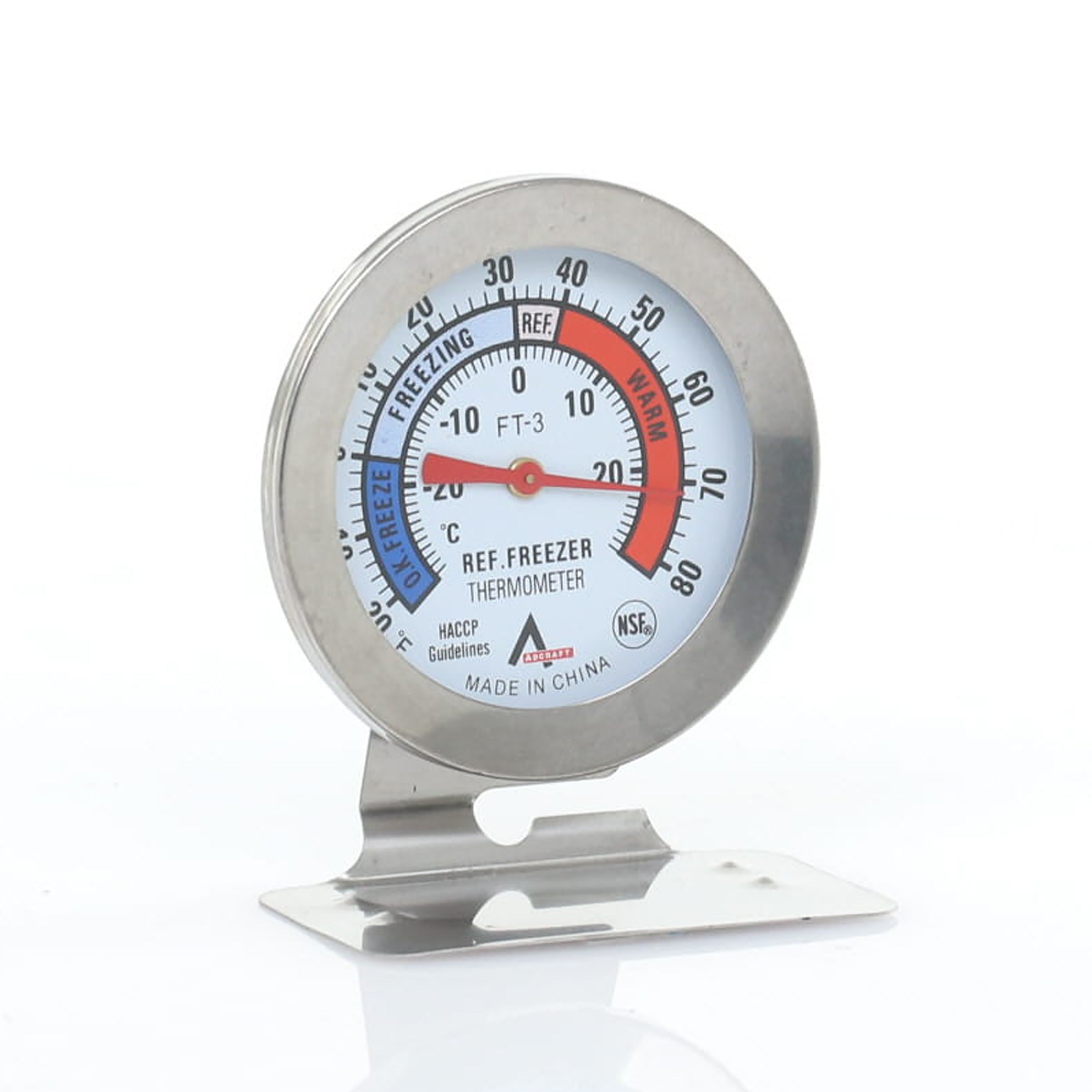 Adcraft FT-3 Freezer/Refrigerator Thermometer, 3 Inch, Stainless Steel Casing