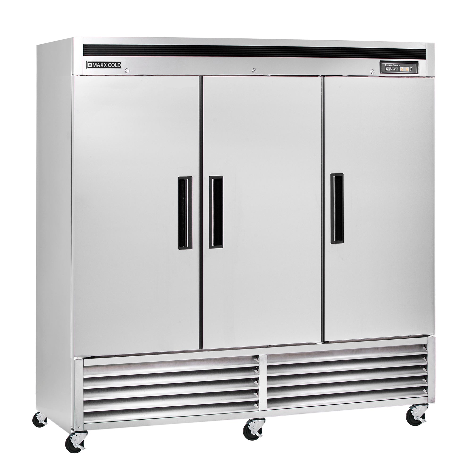 Maxx Cold Triple Door Reach-In Refrigerator, Bottom Mount, 81"W, 66.7 cu. ft. Storage Capacity, in Stainless Steel (MCR-72FDHC)