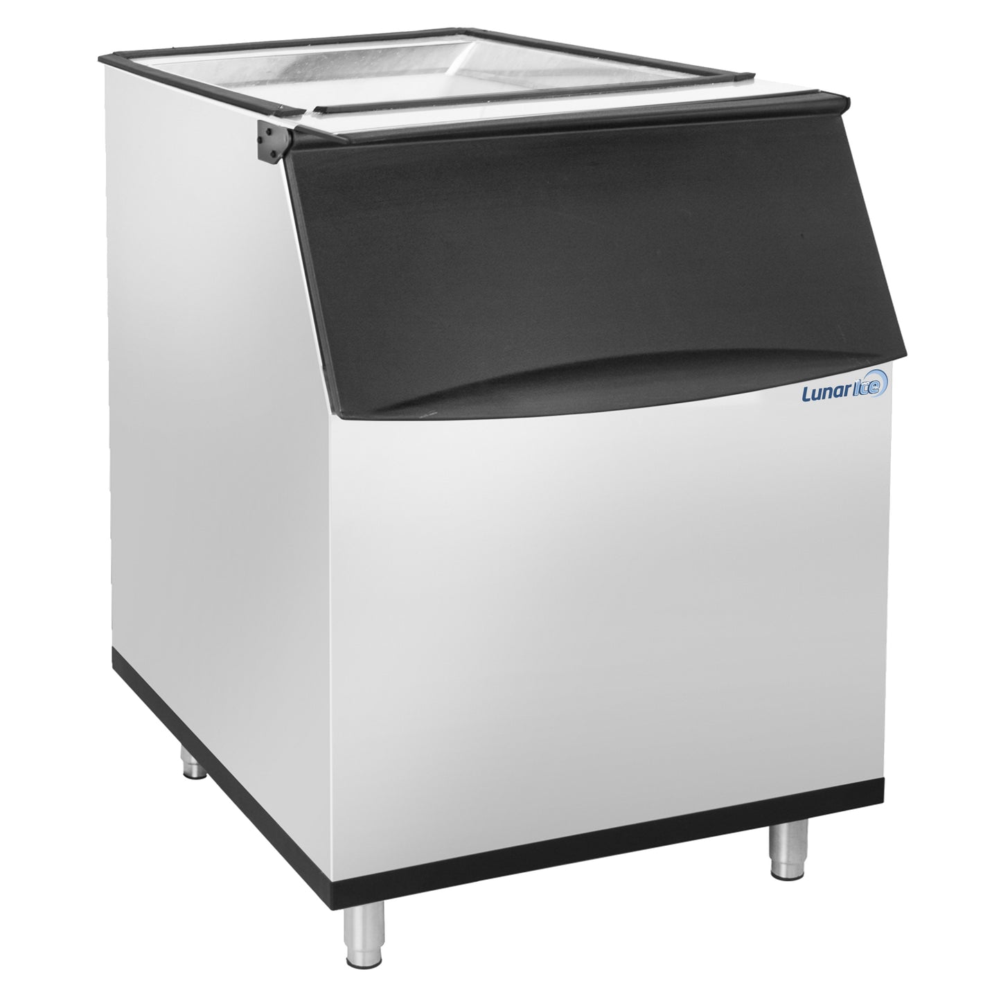 Lunar Ice Storage Bin, 22"W, 470 lbs Storage Capacity, in Stainless Steel with Black Trim (LUIB-470)