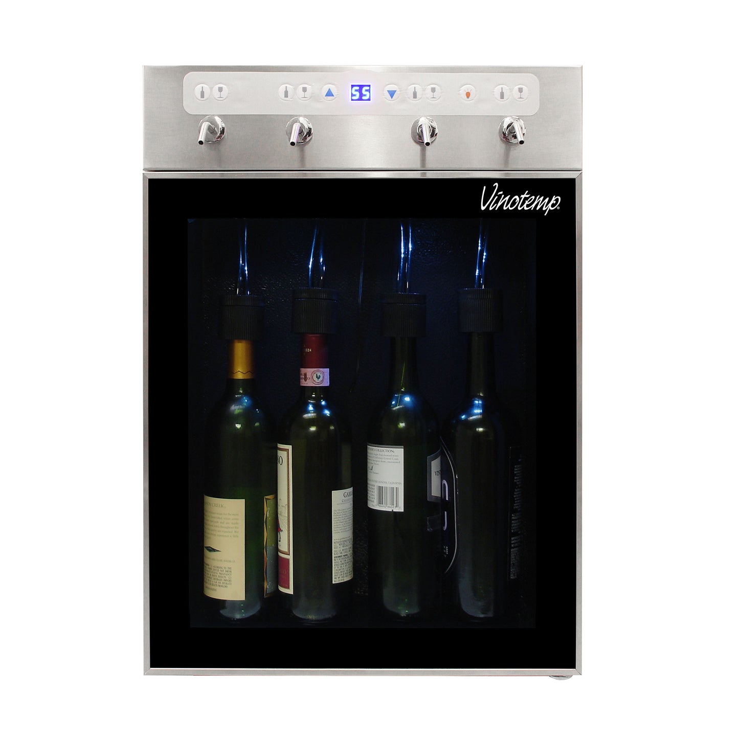 Vinotemp WineSteward Wine Dispenser with Push Button Control, 4 Bottle Capacity, in Stainless Steel (VT-PRWINEDIS4S)