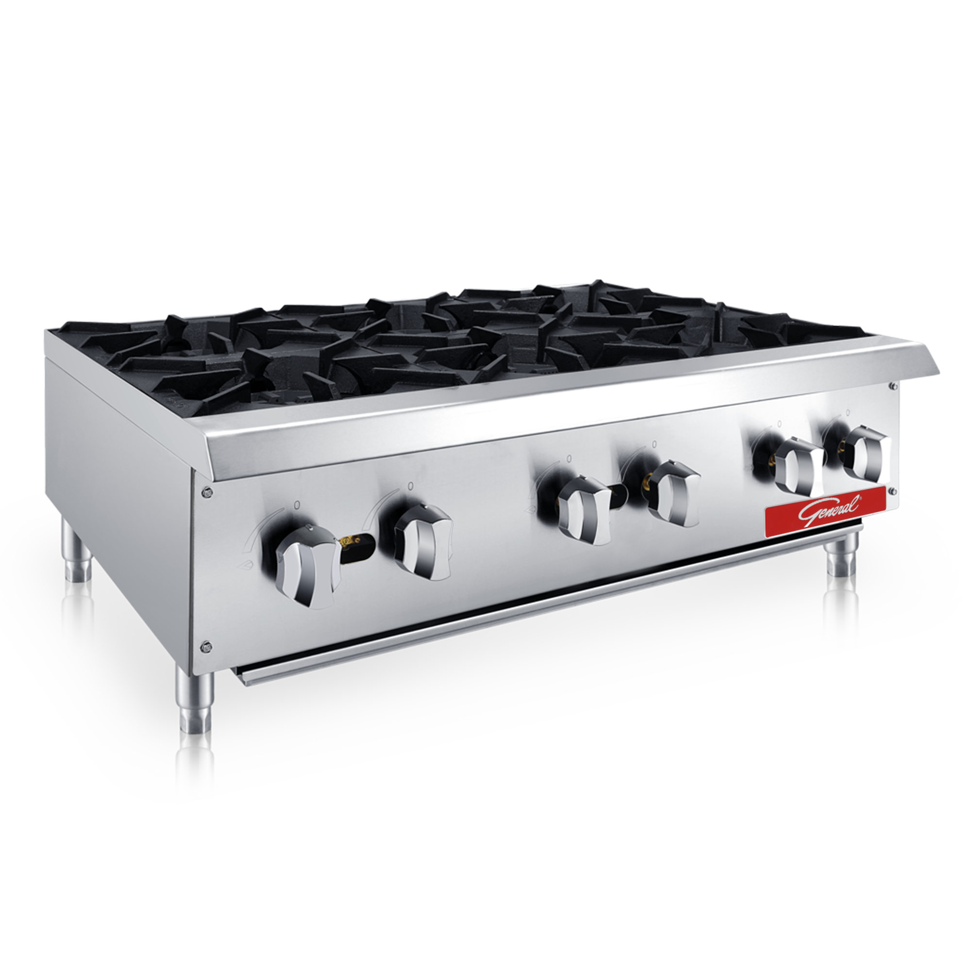 General Foodservice Hot Plate, 6 Burners, 150,000 BTUs, 36", in Stainless Steel (GCHP-36-6NG)