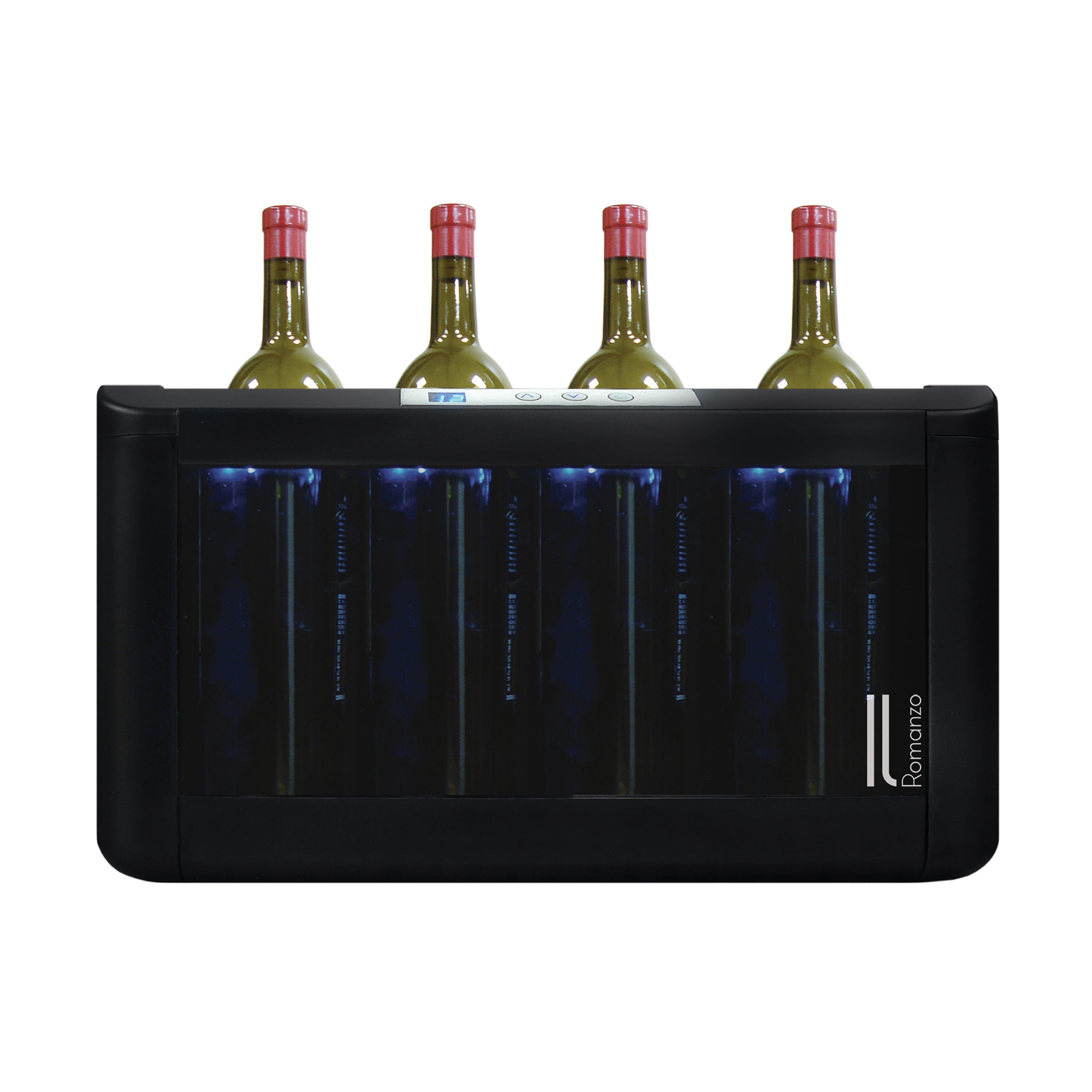 Vinotemp Il Romanzo Series Single-Zone Open Display Thermoelectric Wine Cooler, 4 Bottle Capacity, in Black (IL-OW004)