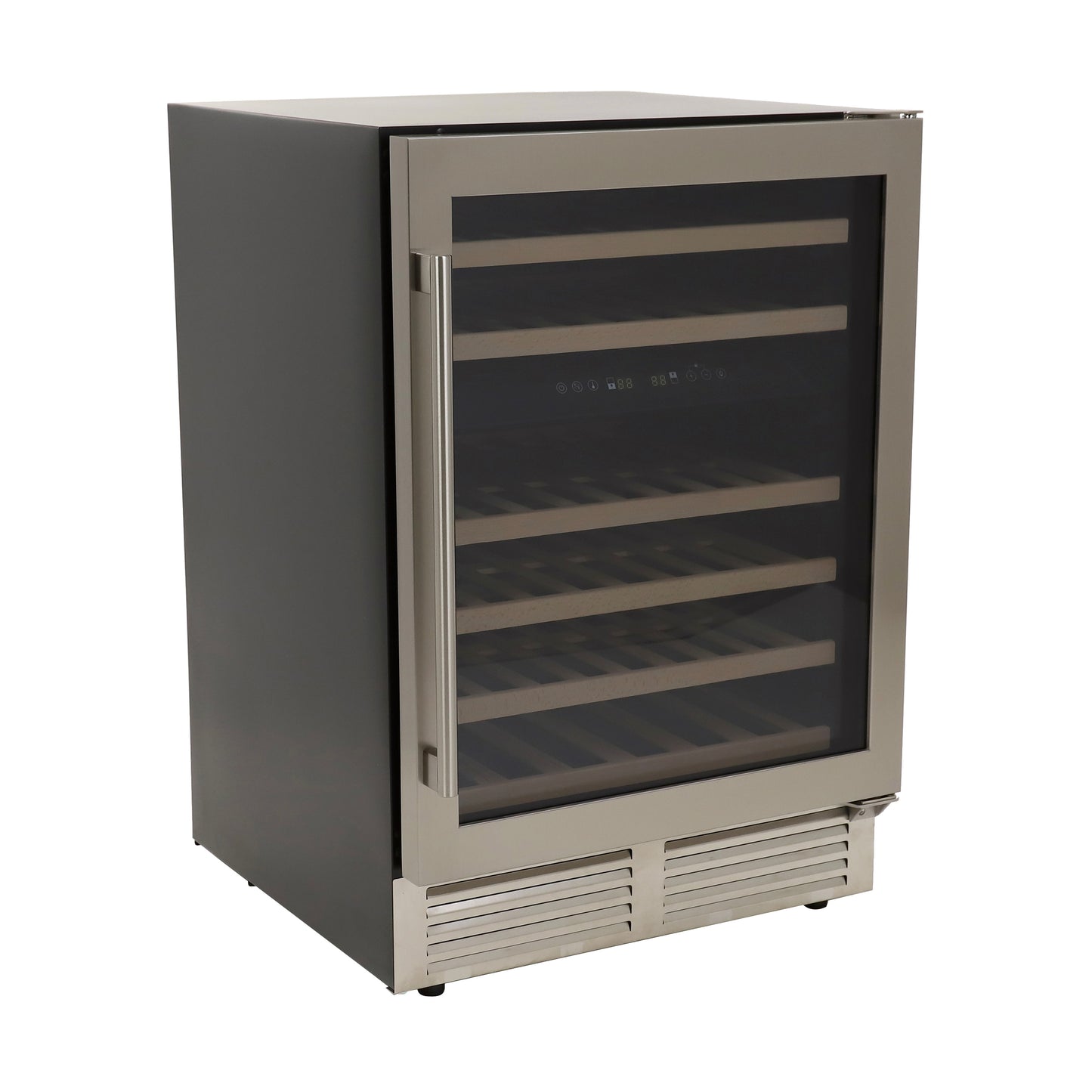 Avanti DESIGNER Series Dual-Zone Wine Cooler, 46 Bottle Capacity, in Stainless Steel with Wood Accent Shelving (WCD46DZ3S)