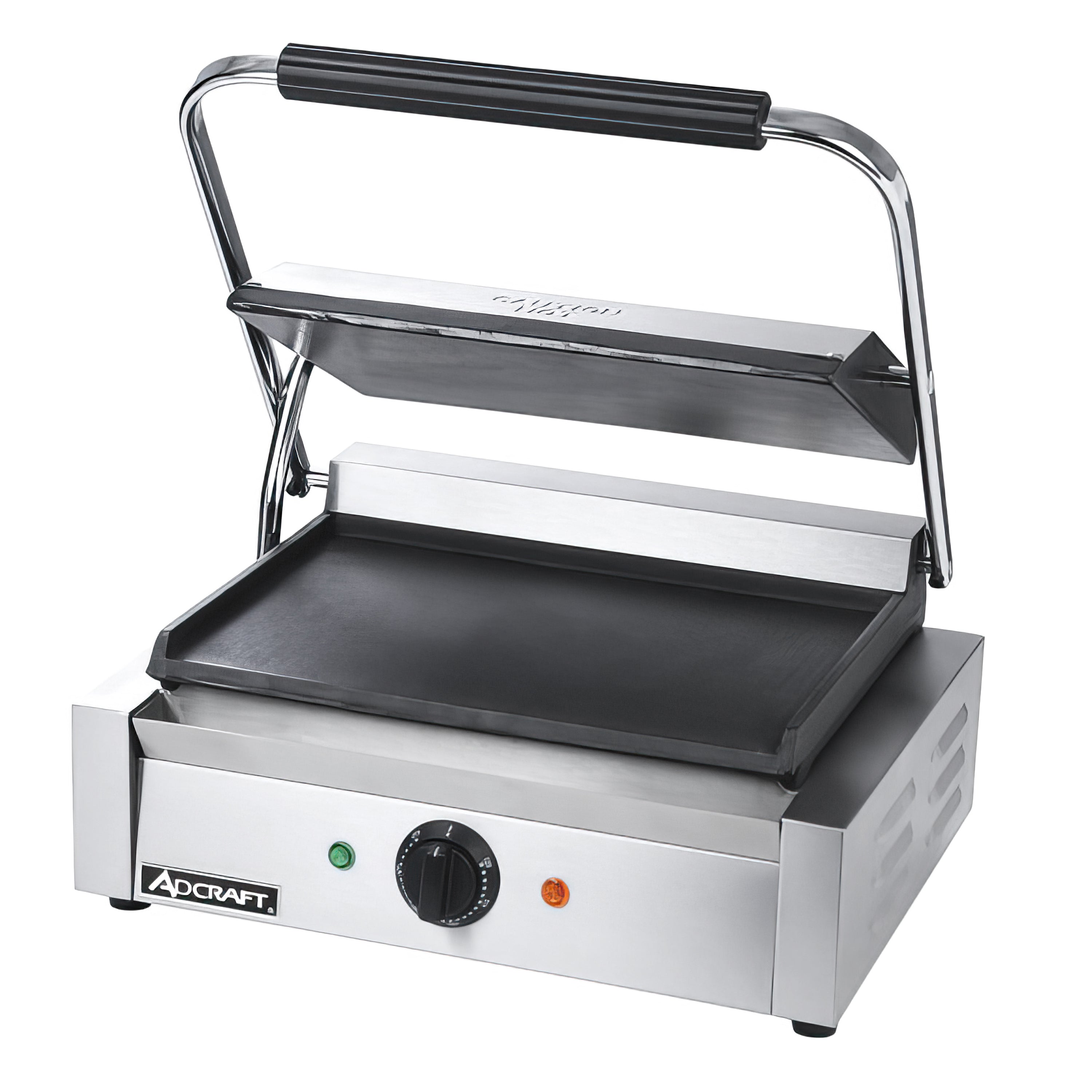 Adcraft Panini Grill with Flat Plates, 12"D x 17"W x 7.75"H, in Stainless Steel (SG-811E/F)