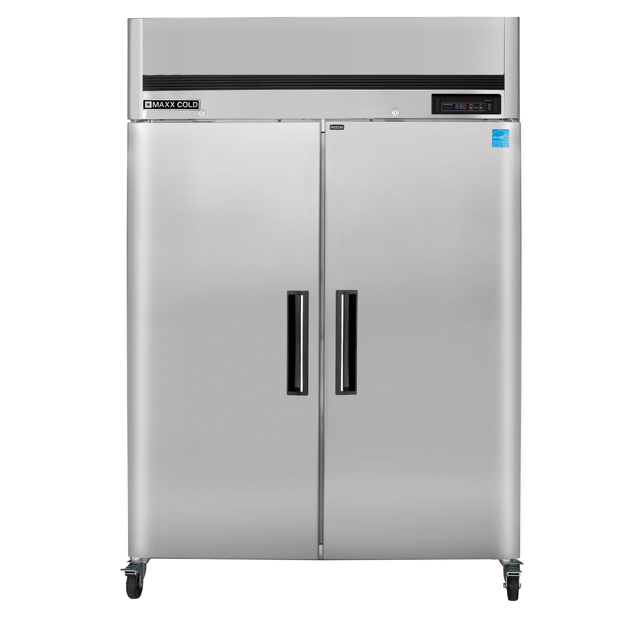 Maxx Cold Double Door Reach-In Freezer, Top Mount, 54"W, 49 cu. ft. Storage Capacity, Energy Star Rated, in Stainless Steel (MCFT-49FDHC)